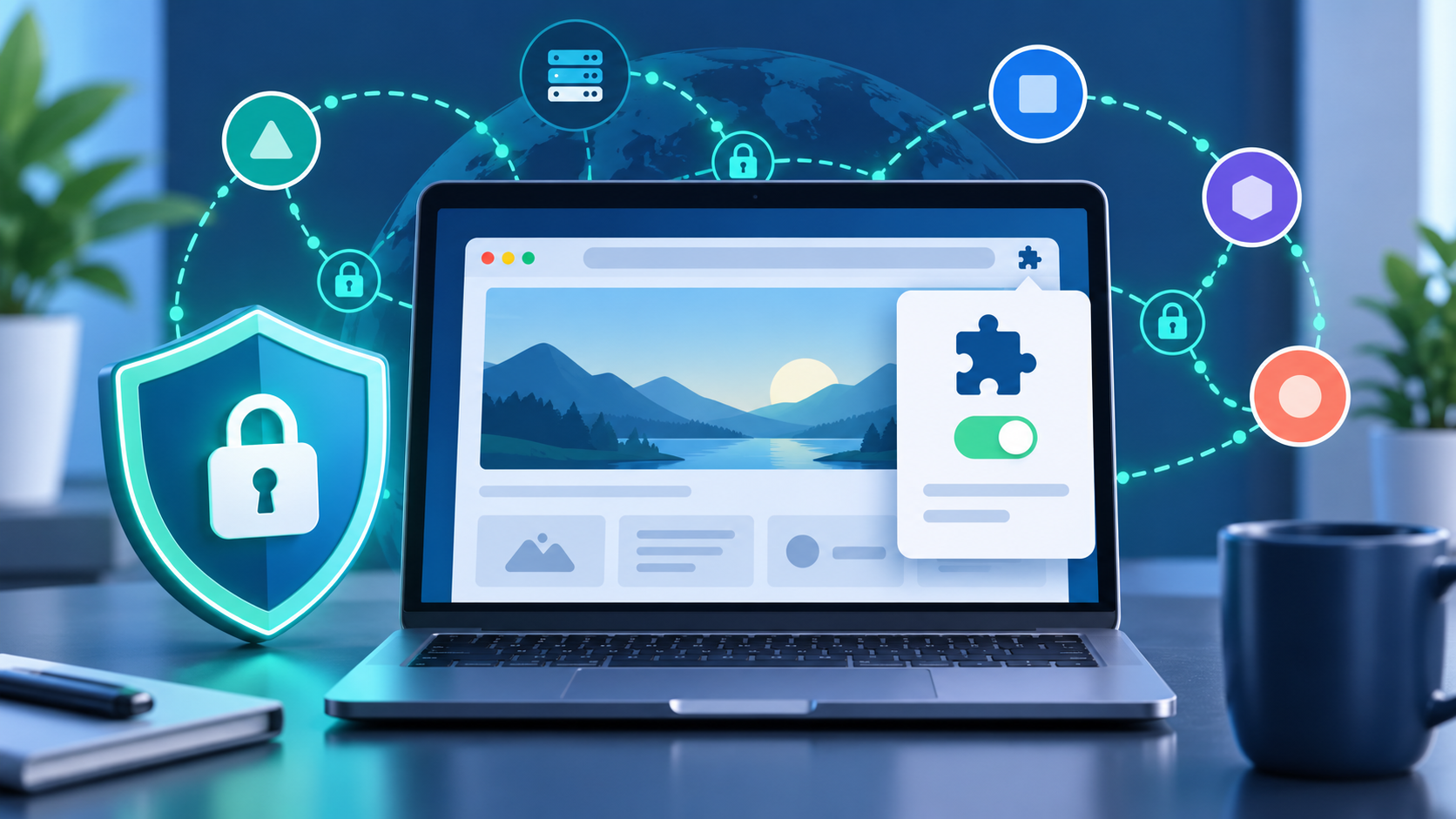 Уникальная обложка статьи про VPN-расширение для браузера